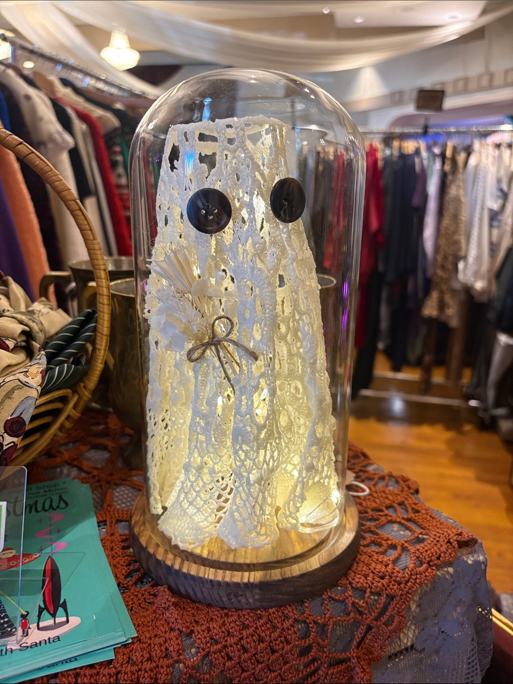 Handmade Doily Ghost Cloche Light – Unique Halloween Mantel Decor